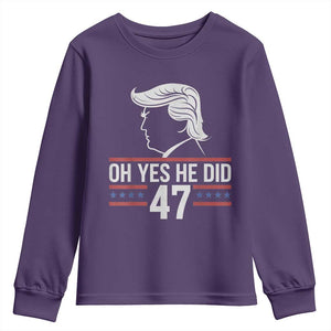 Trump 2024 Youth Sweatshirt Oh Yes He Did He Won 47th President TS02 Purple Print Your Wear