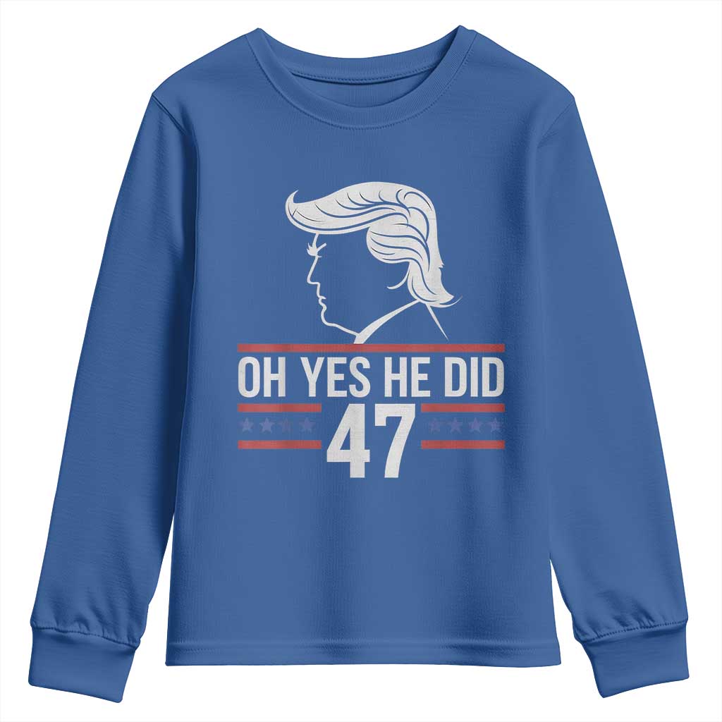Trump 2024 Youth Sweatshirt Oh Yes He Did He Won 47th President TS02 Royal Blue Print Your Wear