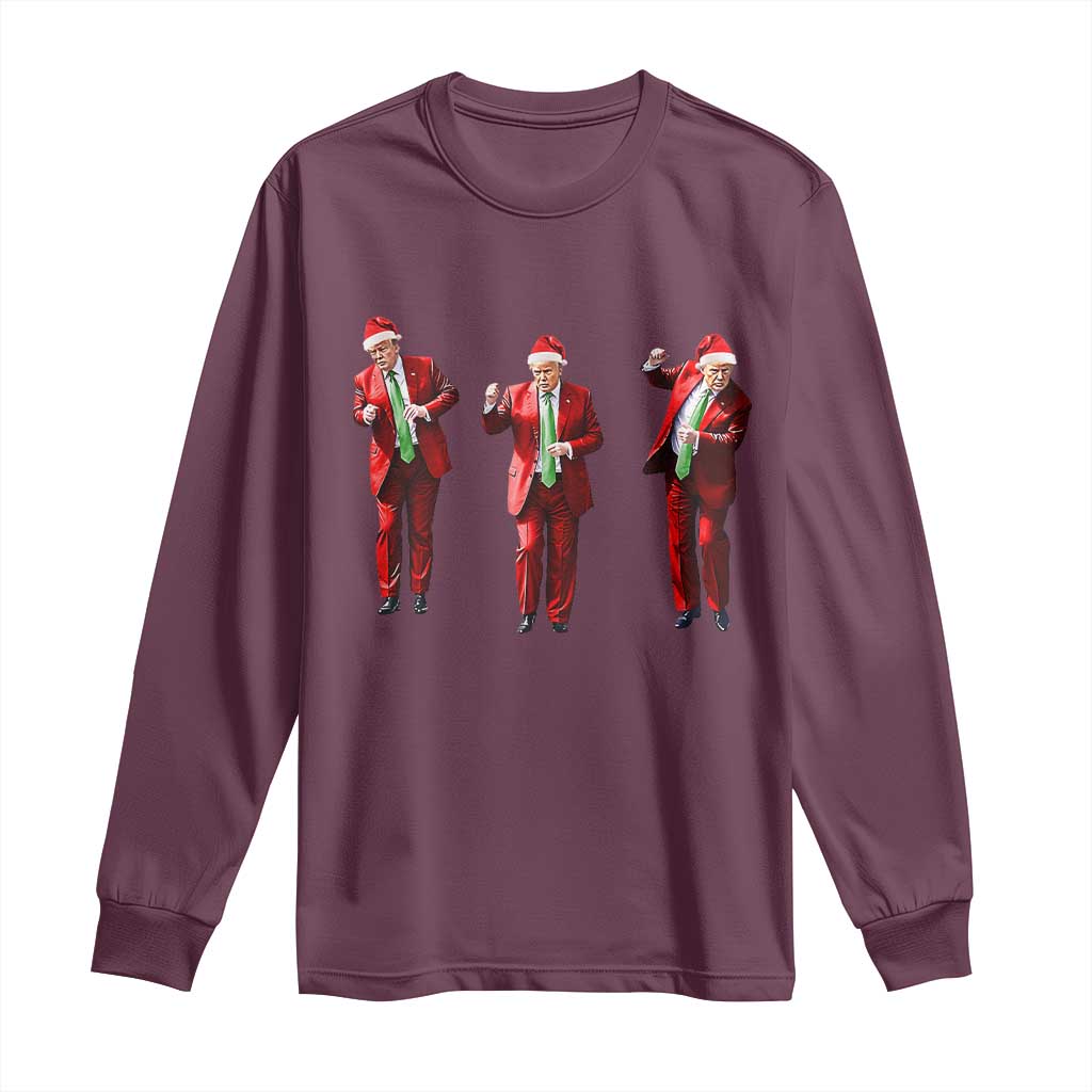 Funny Trump Dance Christmas Long Sleeve Shirt Santa Claus 2024 Xmas Pajamas Holiday TS02 Maroon Print Your Wear