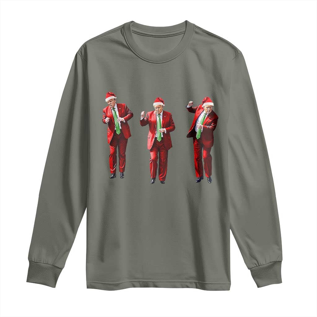 Funny Trump Dance Christmas Long Sleeve Shirt Santa Claus 2024 Xmas Pajamas Holiday TS02 Military Green Print Your Wear