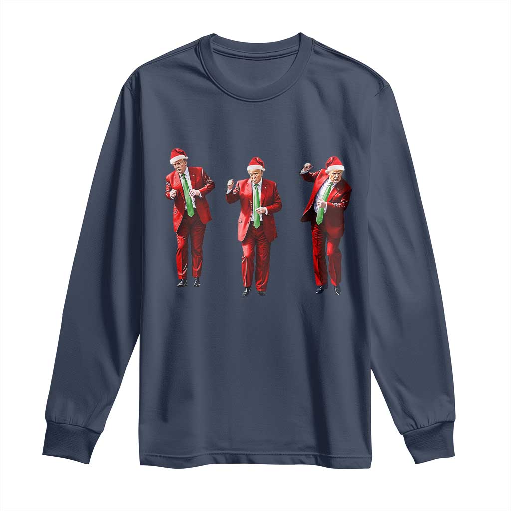 Funny Trump Dance Christmas Long Sleeve Shirt Santa Claus 2024 Xmas Pajamas Holiday TS02 Navy Print Your Wear