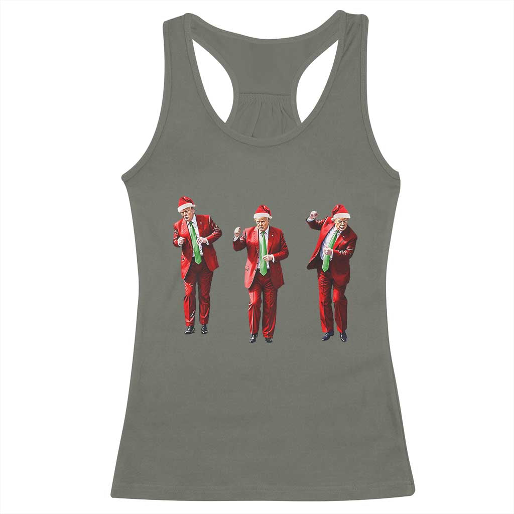 Funny Trump Dance Christmas Racerback Tank Top Santa Claus 2024 Xmas Pajamas Holiday TS02 Military Green Print Your Wear
