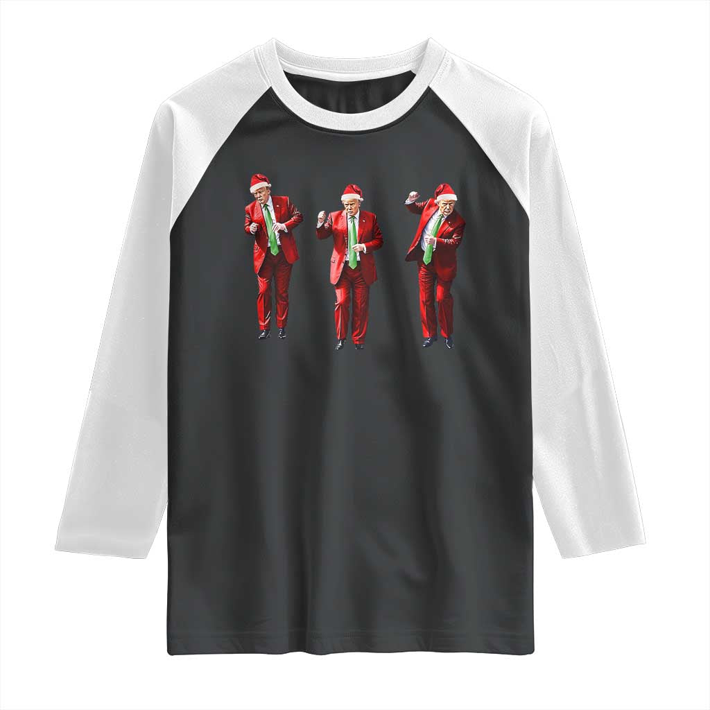 Funny Trump Dance Christmas Raglan Shirt Santa Claus 2024 Xmas Pajamas Holiday TS02 Black White Print Your Wear