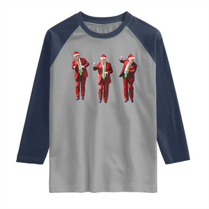 Funny Trump Dance Christmas Raglan Shirt Santa Claus 2024 Xmas Pajamas Holiday TS02 Sport Gray Navy Print Your Wear