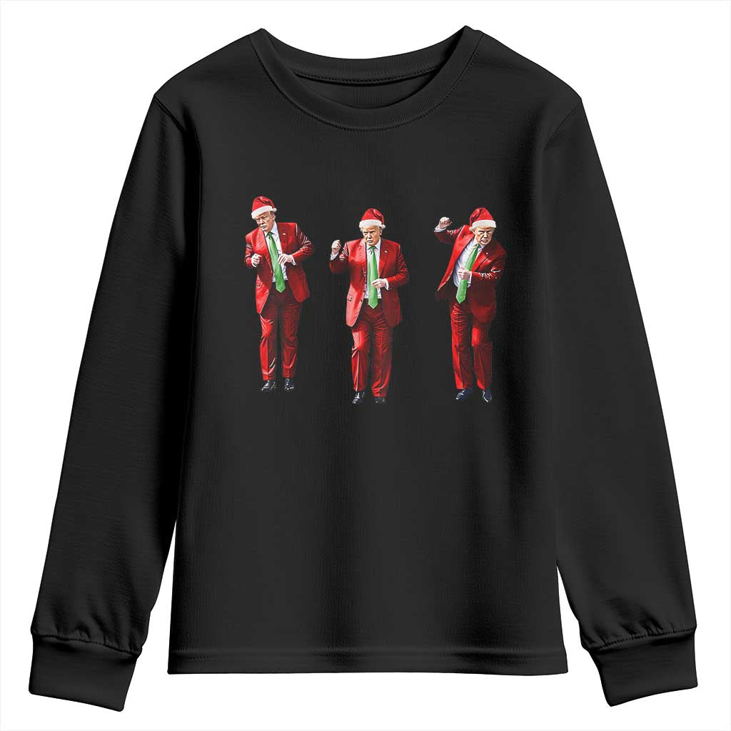 Funny Trump Dance Christmas Youth Sweatshirt Santa Claus 2024 Xmas Pajamas Holiday TS02 Black Print Your Wear