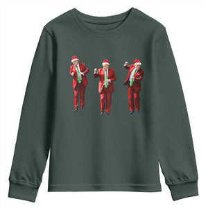 Funny Trump Dance Christmas Youth Sweatshirt Santa Claus 2024 Xmas Pajamas Holiday TS02 Dark Forest Green Print Your Wear