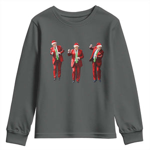 Funny Trump Dance Christmas Youth Sweatshirt Santa Claus 2024 Xmas Pajamas Holiday TS02 Dark Heather Print Your Wear