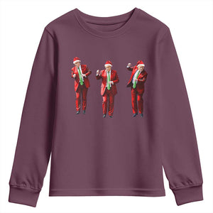 Funny Trump Dance Christmas Youth Sweatshirt Santa Claus 2024 Xmas Pajamas Holiday TS02 Maroon Print Your Wear