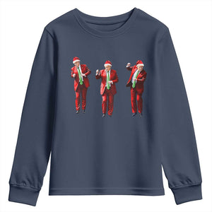 Funny Trump Dance Christmas Youth Sweatshirt Santa Claus 2024 Xmas Pajamas Holiday TS02 Navy Print Your Wear