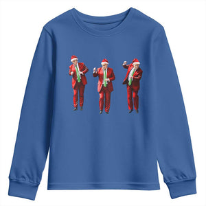 Funny Trump Dance Christmas Youth Sweatshirt Santa Claus 2024 Xmas Pajamas Holiday TS02 Royal Blue Print Your Wear