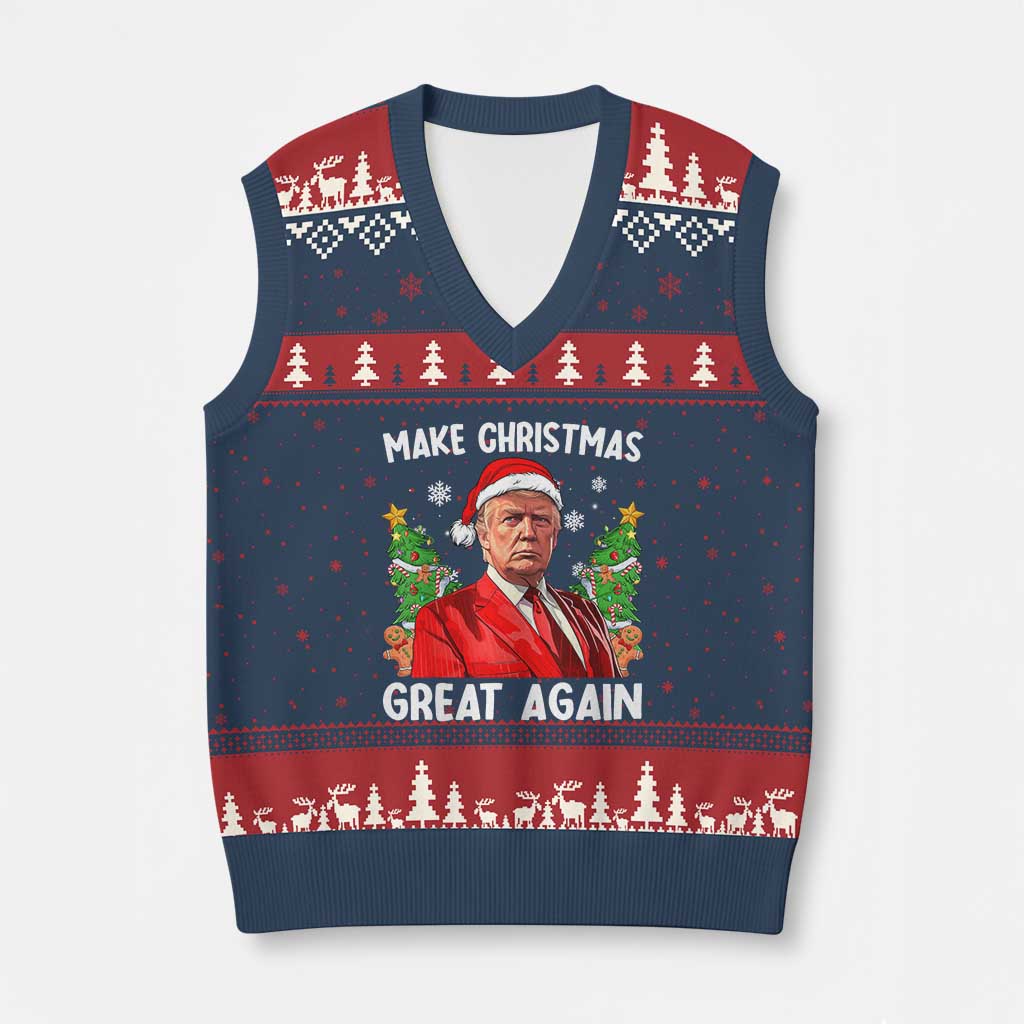 Funny Santa Trump V-Neck Knit Sweater Vest Make Xmas Great Again TS02 Navy Red Print Your Wear