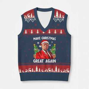 Funny Santa Trump V-Neck Knit Sweater Vest Make Xmas Great Again TS02 Navy Red Print Your Wear