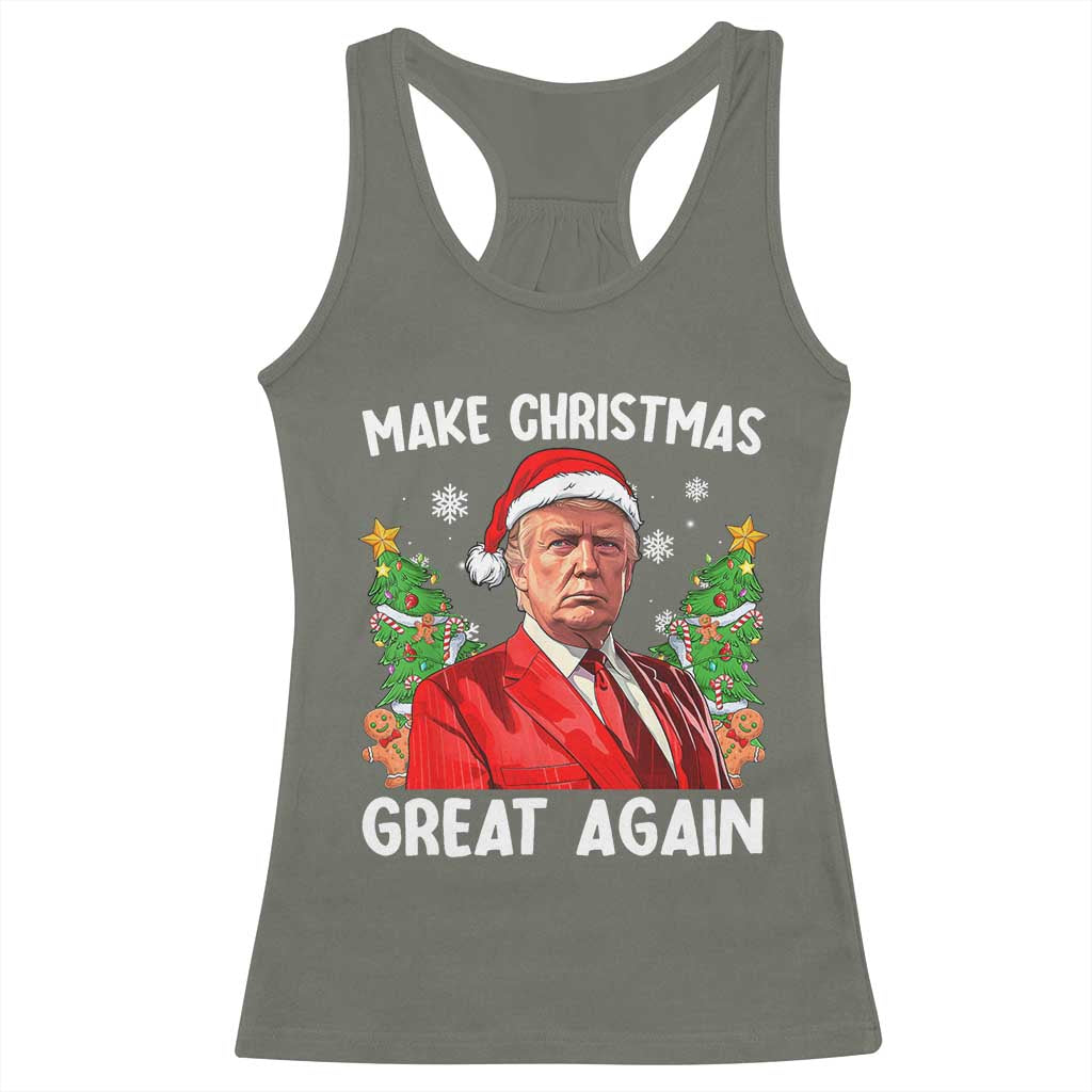 Funny Santa Trump 2024 Racerback Tank Top Make Christmas Great Again TS02 Military Green Print Your Wear