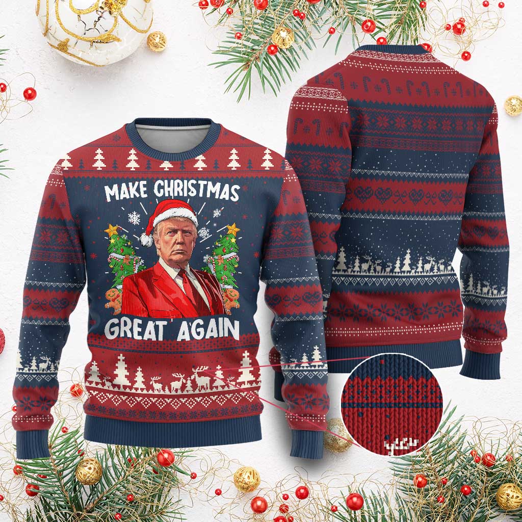 Funny Santa Trump 2024 Ugly Christmas Sweater Make Christmas Great Again TS02 Burgundy Print Your Wear