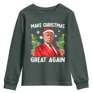 Funny Santa Trump 2024 Youth Sweatshirt Make Christmas Great Again TS02 Dark Forest Green Print Your Wear