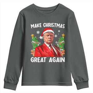 Funny Santa Trump 2024 Youth Sweatshirt Make Christmas Great Again TS02 Dark Heather Print Your Wear