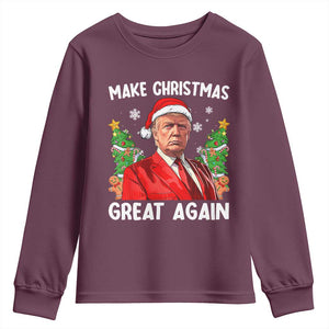 Funny Santa Trump 2024 Youth Sweatshirt Make Christmas Great Again TS02 Maroon Print Your Wear