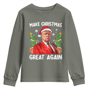Funny Santa Trump 2024 Youth Sweatshirt Make Christmas Great Again TS02 Military Green Print Your Wear
