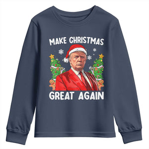 Funny Santa Trump 2024 Youth Sweatshirt Make Christmas Great Again TS02 Navy Print Your Wear