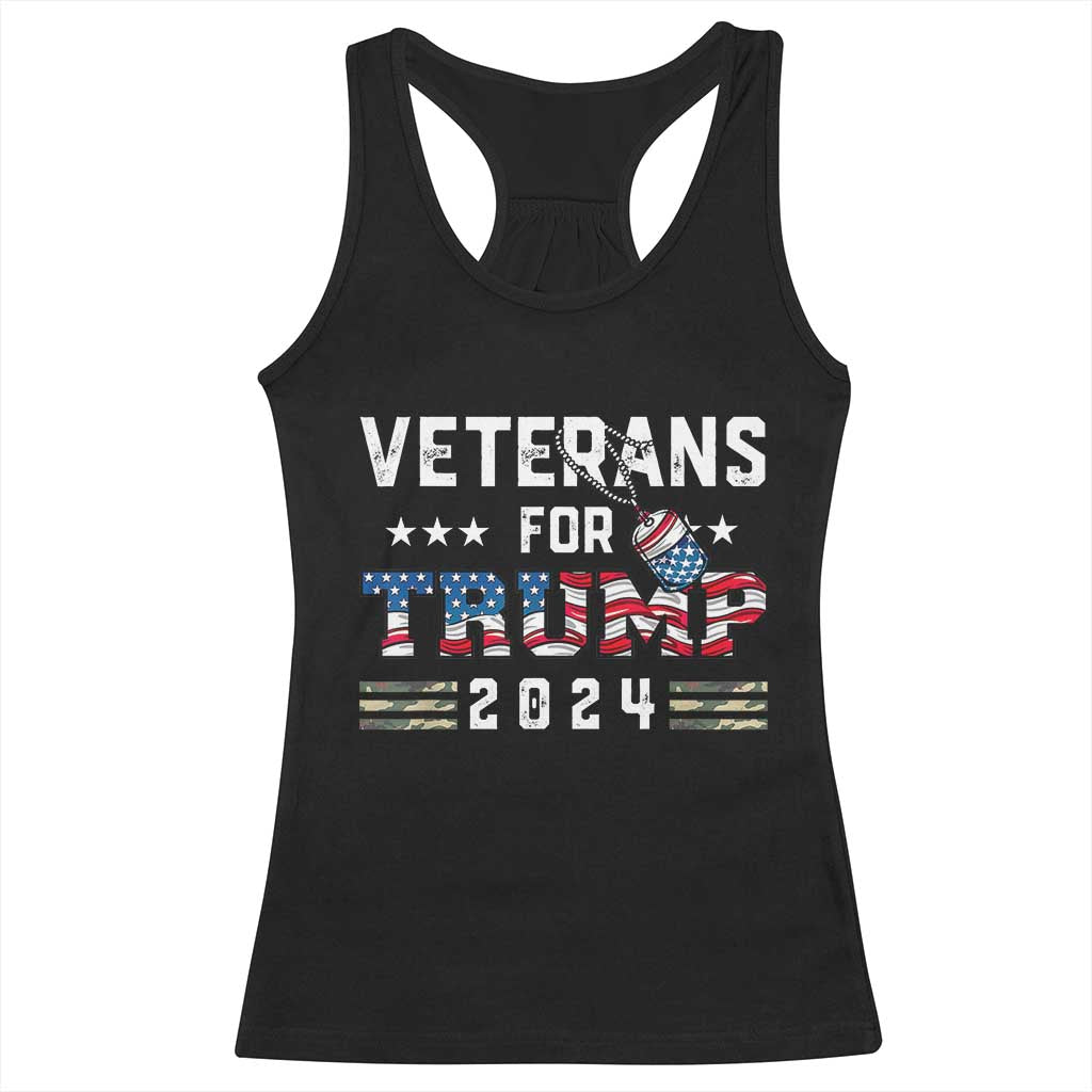 Veterans For Trump 2024 Racerback Tank Top Patriotic Military Dog Tags American Flag TS02 Black Print Your Wear