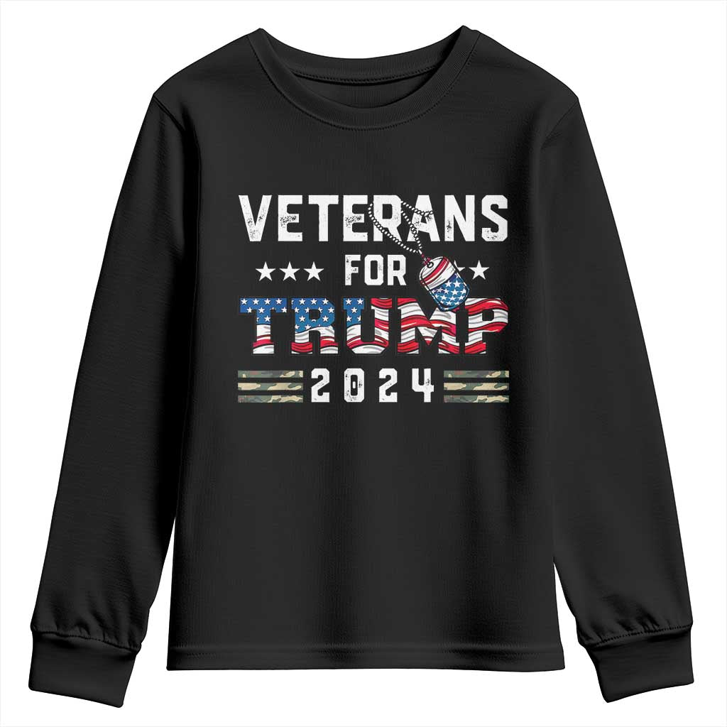 Veterans For Trump 2024 Youth Sweatshirt Patriotic Military Dog Tags American Flag TS02 Black Print Your Wear