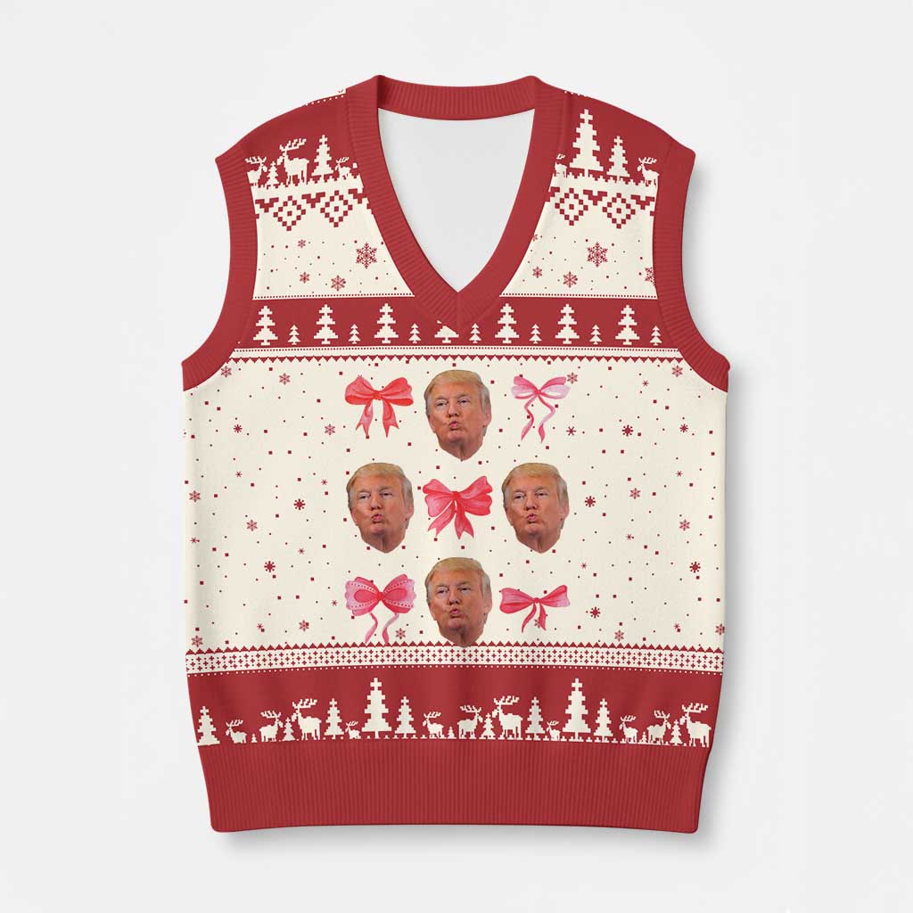 Trump Girl V-Neck Knit Sweater Vest 47th President Pink Coquette Bow Girly Y2K TS02 Beige Red Print Your Wear