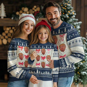 Trump Girl 2024 Ugly Christmas Sweater 47th President Pink Coquette Bow Girly Y2K TS02 Navy Print Your Wear