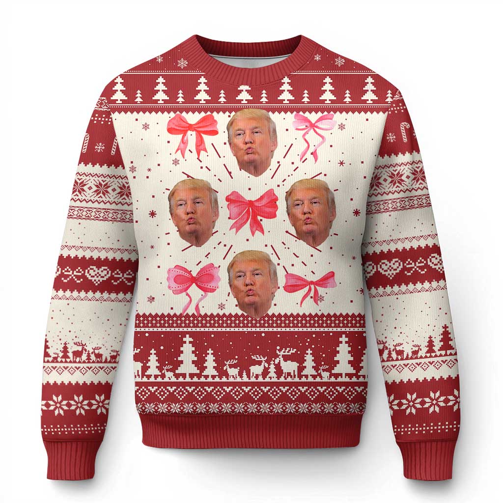 Trump Girl 2024 Ugly Christmas Sweater 47th President Pink Coquette Bow Girly Y2K TS02 Red Print Your Wear