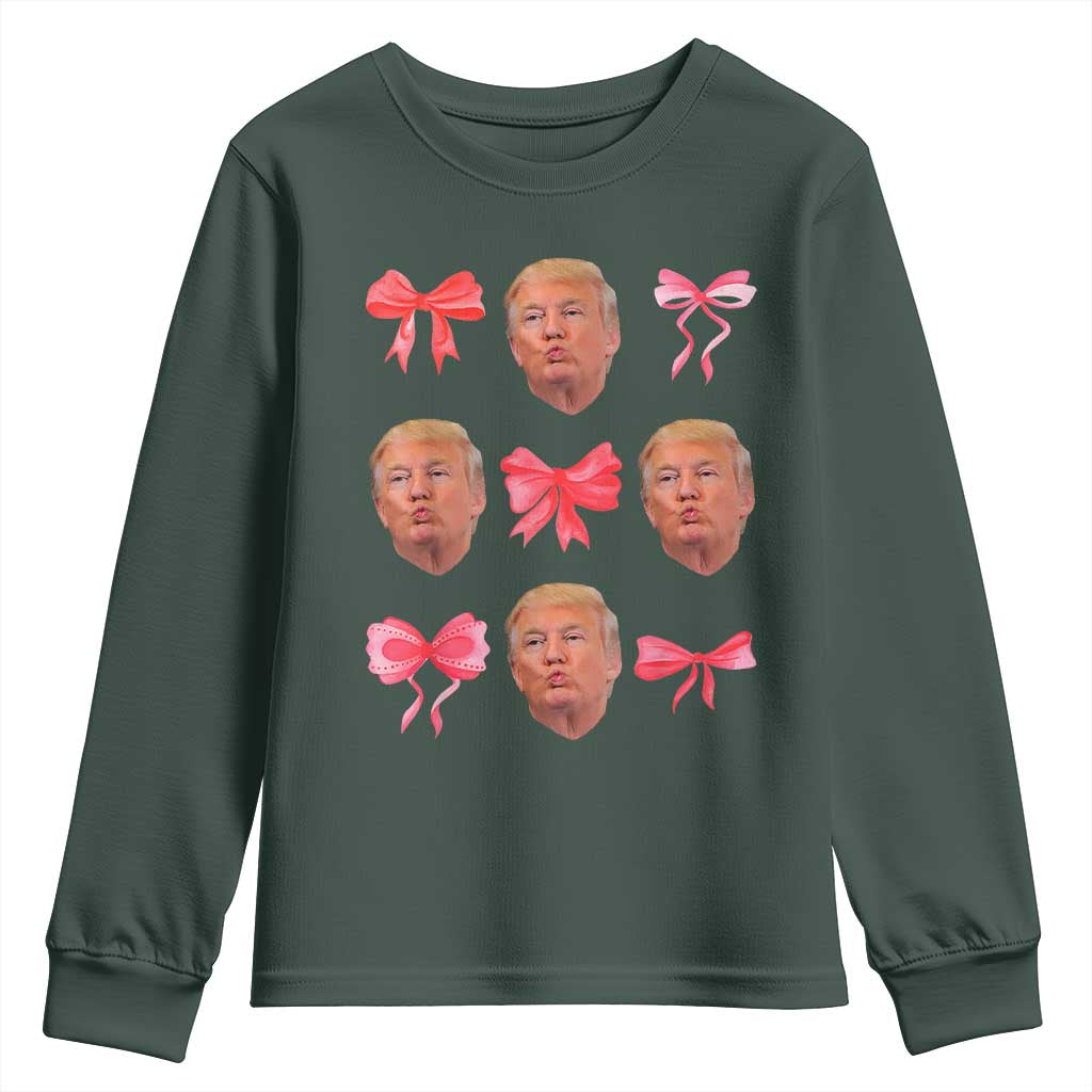 Trump Girl 2024 Youth Sweatshirt 47th President Pink Coquette Bow Girly Y2K TS02 Dark Forest Green Print Your Wear