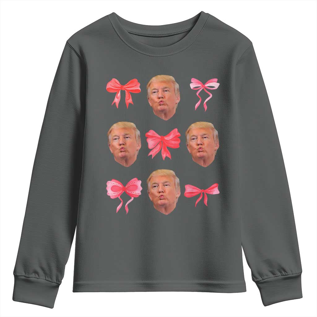 Trump Girl 2024 Youth Sweatshirt 47th President Pink Coquette Bow Girly Y2K TS02 Dark Heather Print Your Wear