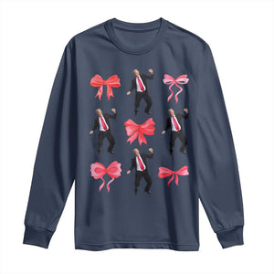 Trump Girl 2024 Long Sleeve Shirt 47th President Dancing Pink Coquette Bow Girly Y2K TS02 Navy Print Your Wear