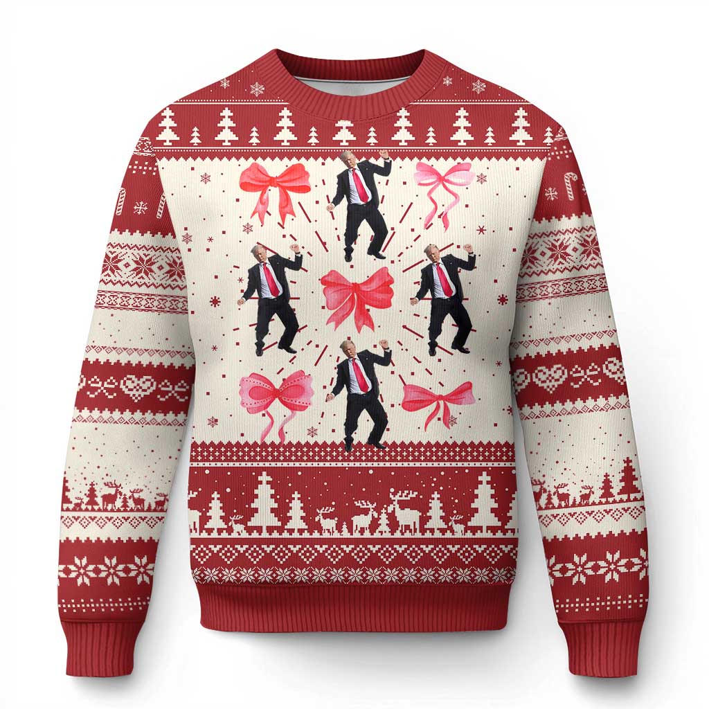 Trump Girl 2024 Ugly Christmas Sweater 47th President Dancing Pink Coquette Bow Girly Y2K TS02 Red Print Your Wear