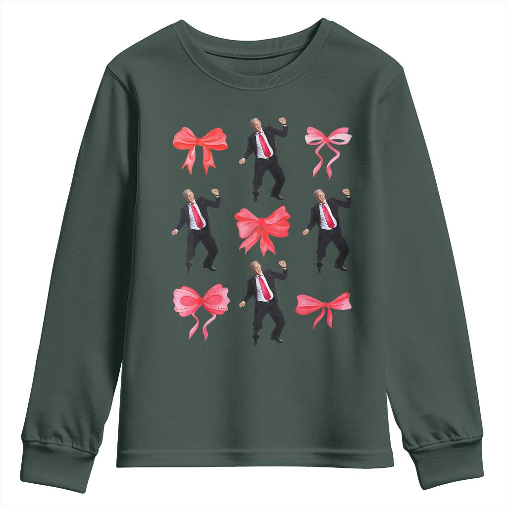 Trump Girl 2024 Youth Sweatshirt 47th President Dancing Pink Coquette Bow Girly Y2K TS02 Dark Forest Green Print Your Wear