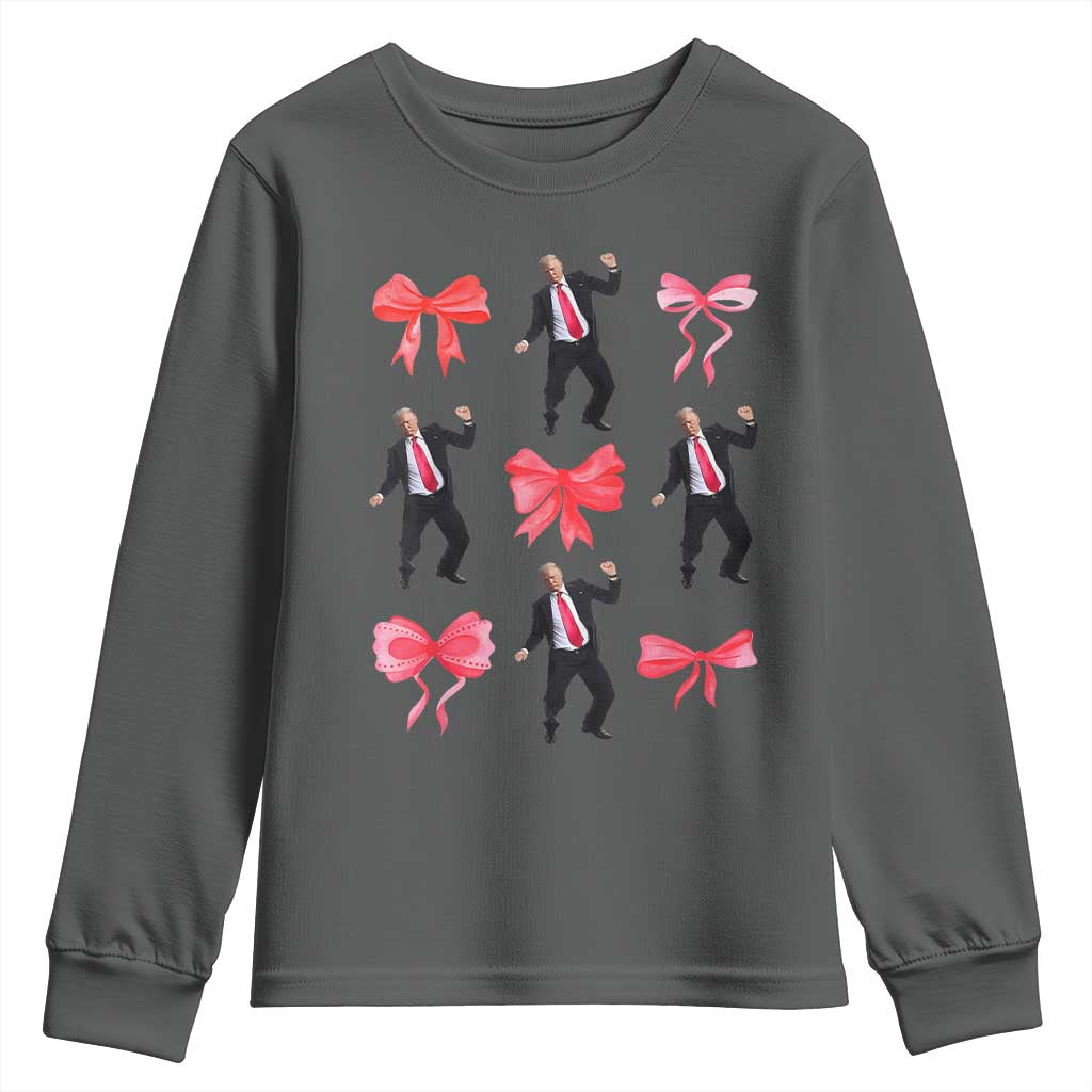 Trump Girl 2024 Youth Sweatshirt 47th President Dancing Pink Coquette Bow Girly Y2K TS02 Dark Heather Print Your Wear