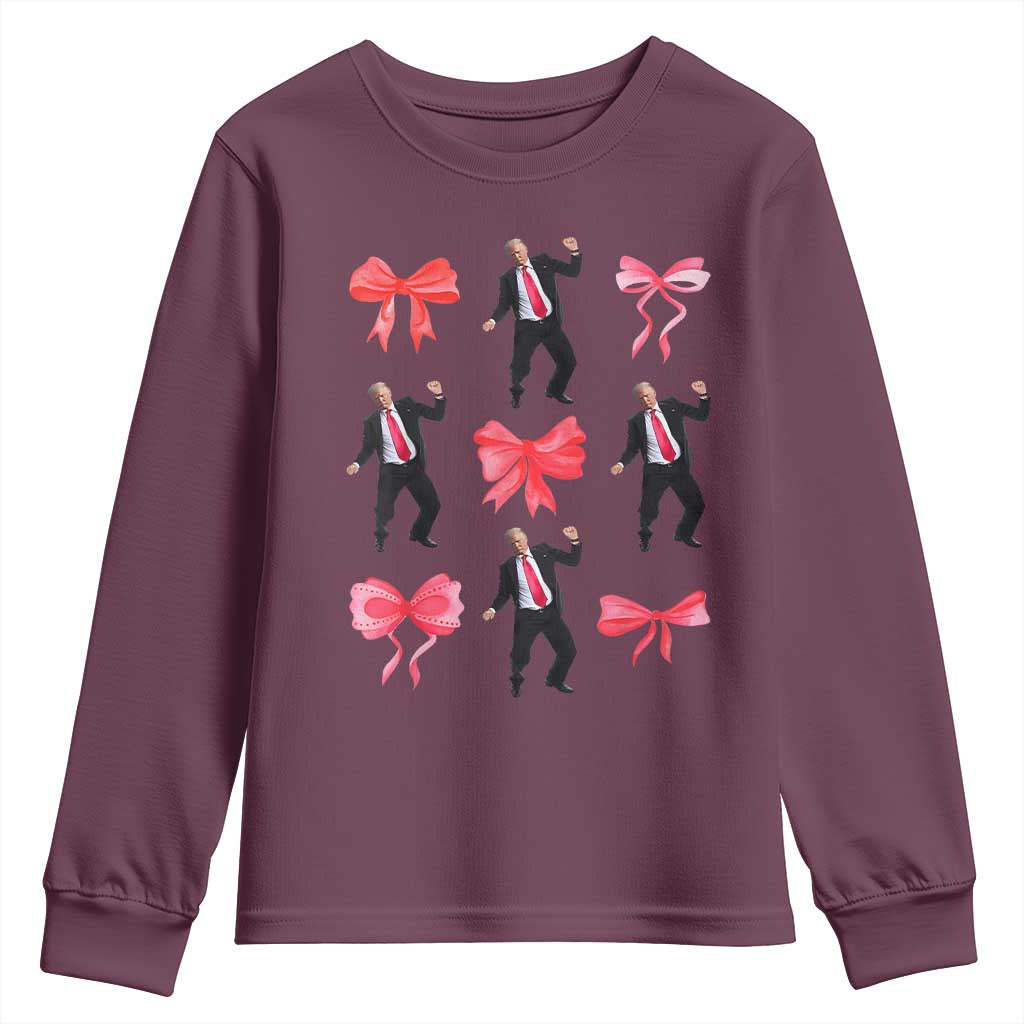 Trump Girl 2024 Youth Sweatshirt 47th President Dancing Pink Coquette Bow Girly Y2K TS02 Maroon Print Your Wear