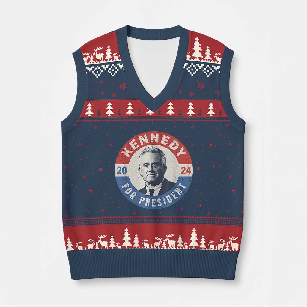 RFK Jr Kennedy 2024 V-Neck Knit Sweater Vest For President Vintage Button TS02 Navy Red Print Your Wear