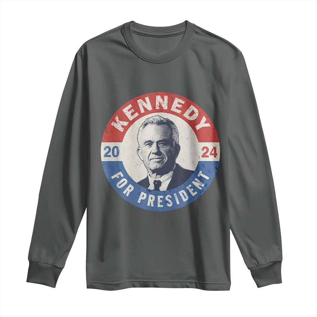 RFK Jr Kennedy 2024 Long Sleeve Shirt For President Vintage Button TS02 Dark Heather Print Your Wear