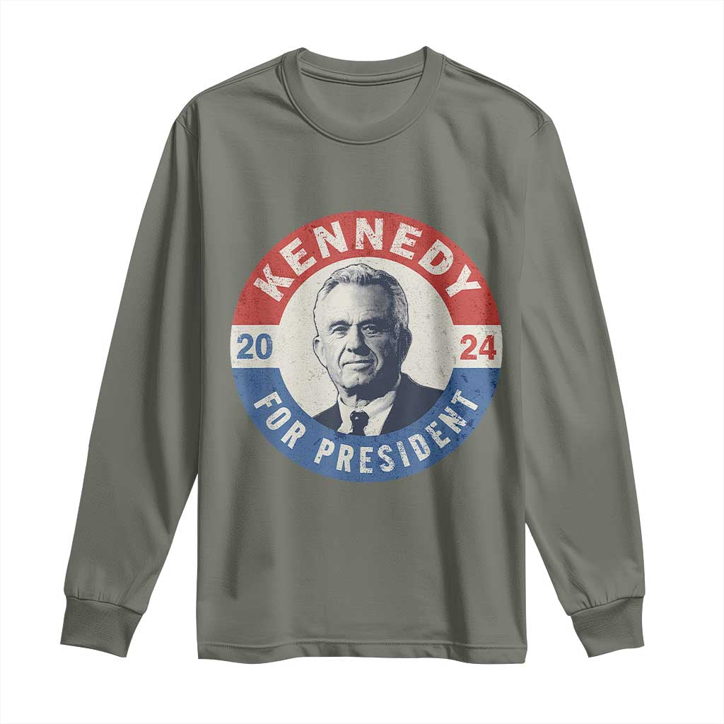 RFK Jr Kennedy 2024 Long Sleeve Shirt For President Vintage Button TS02 Military Green Print Your Wear