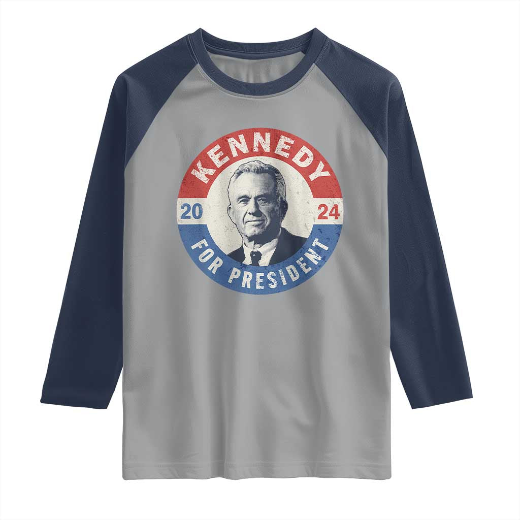 RFK Jr Kennedy 2024 Raglan Shirt For President Vintage Button TS02 Sport Gray Navy Print Your Wear