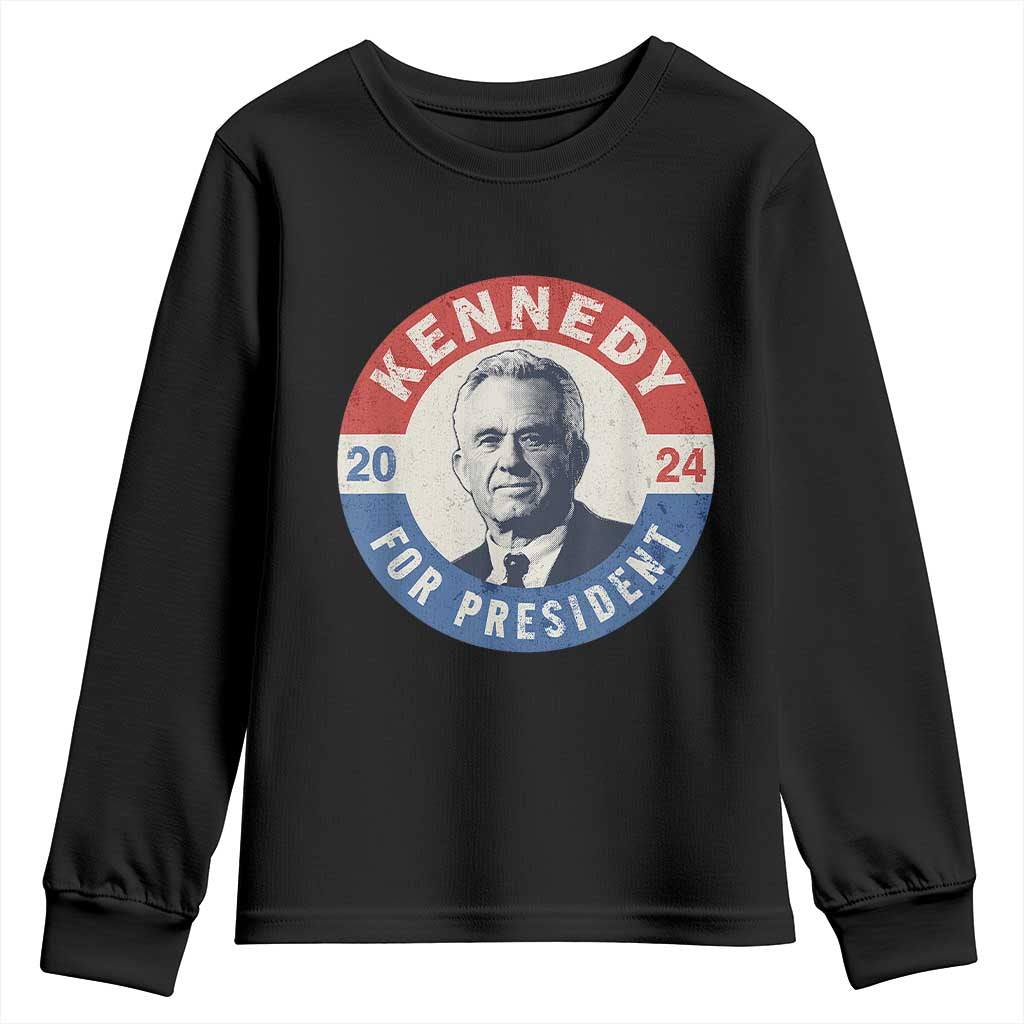 RFK Jr Kennedy 2024 Youth Sweatshirt For President Vintage Button TS02 Black Print Your Wear