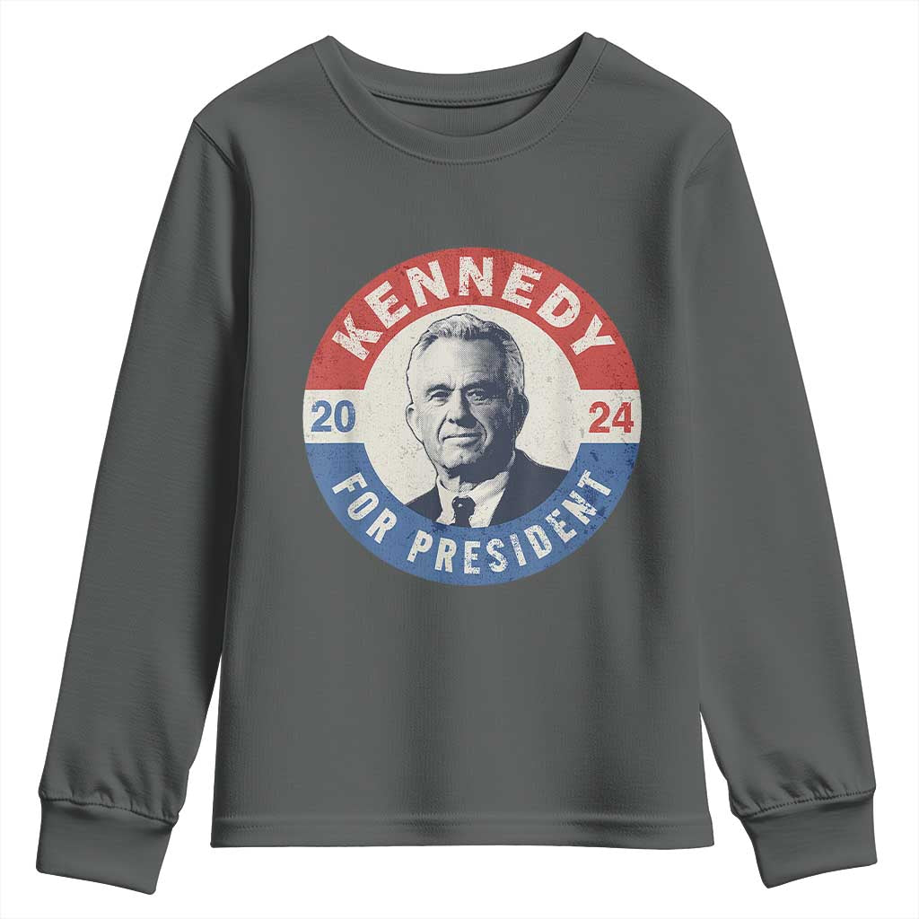 RFK Jr Kennedy 2024 Youth Sweatshirt For President Vintage Button TS02 Dark Heather Print Your Wear