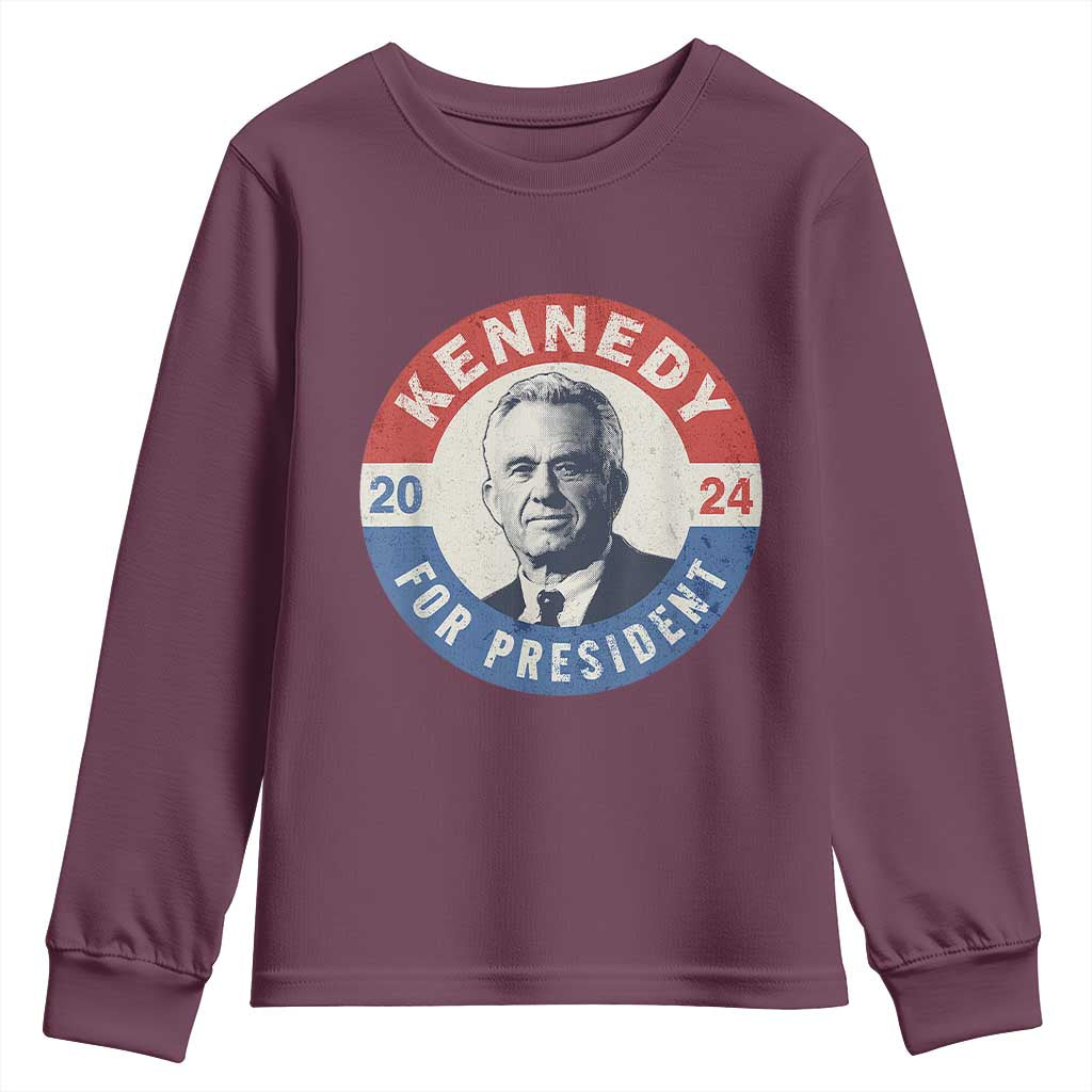 RFK Jr Kennedy 2024 Youth Sweatshirt For President Vintage Button TS02 Maroon Print Your Wear