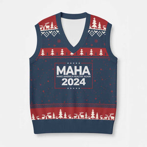 RFK Jr Kennedy 2024 V-Neck Knit Sweater Vest MAHA Make America Healthy Again TS02 Navy Red Print Your Wear