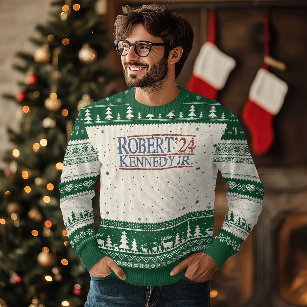 RFK Jr Kennedy 2024 Ugly Christmas Sweater Distressed Robert Kennedy Jr. 24 TS02 Beige Green Print Your Wear