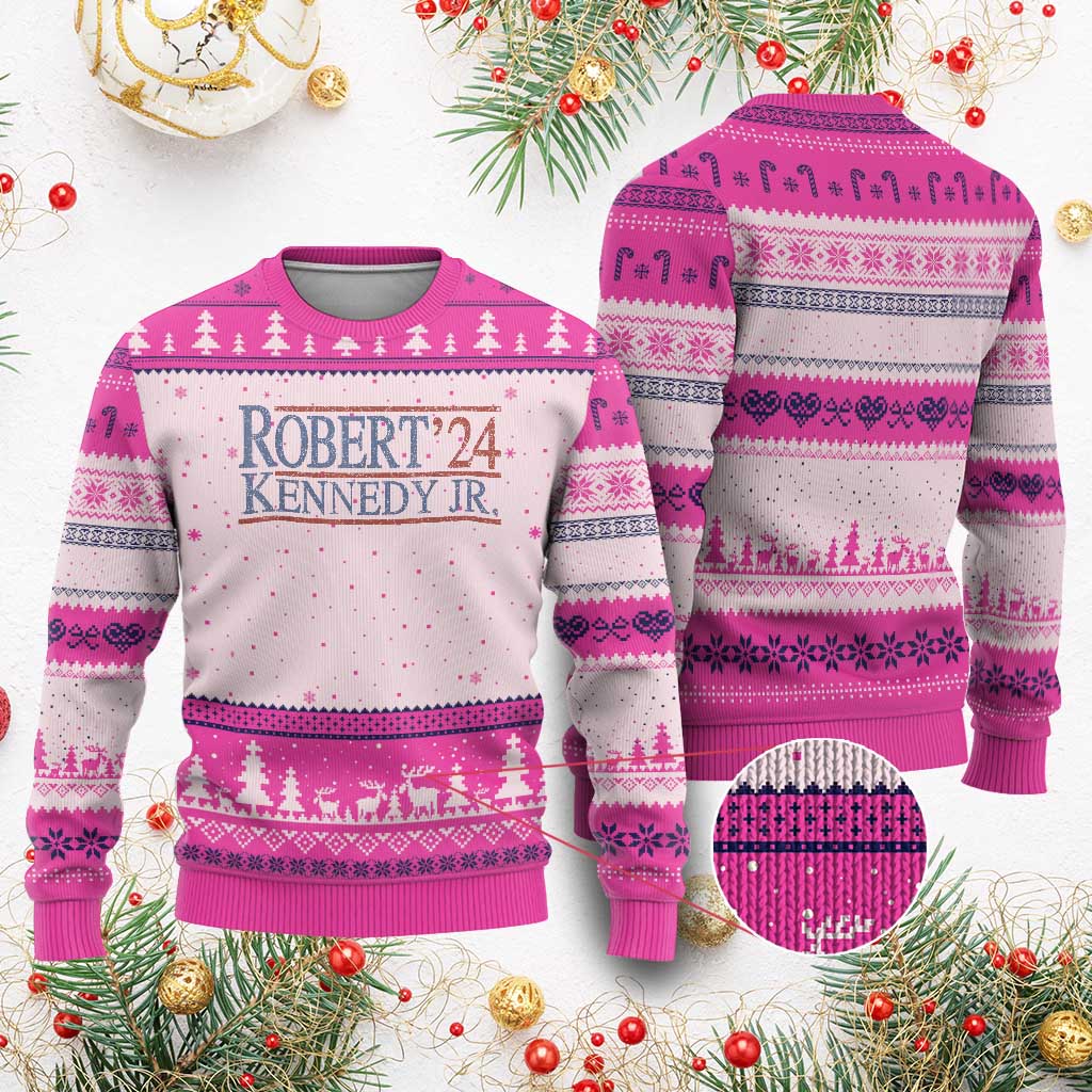 RFK Jr Kennedy 2024 Ugly Christmas Sweater Distressed Robert Kennedy Jr. 24 TS02 Hot Pink Print Your Wear
