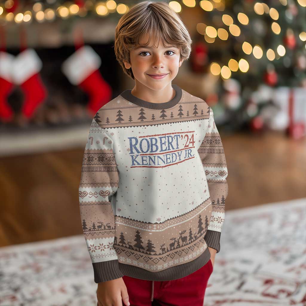 RFK Jr Kennedy 2024 Ugly Christmas Sweater Distressed Robert Kennedy Jr. 24 TS02 Mocha Mousse Print Your Wear
