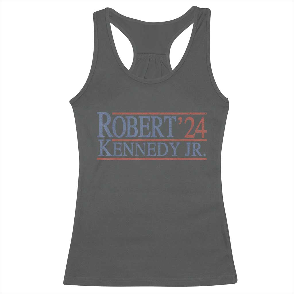 RFK Jr Kennedy 2024 Racerback Tank Top Distressed Robert Kennedy Jr. 24 TS02 Dark Heather Print Your Wear