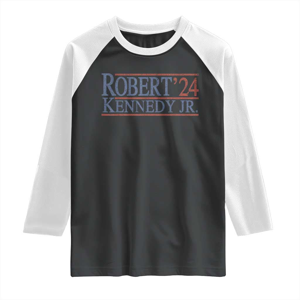 RFK Jr Kennedy 2024 Raglan Shirt Distressed Robert Kennedy Jr. 24 TS02 Black White Print Your Wear