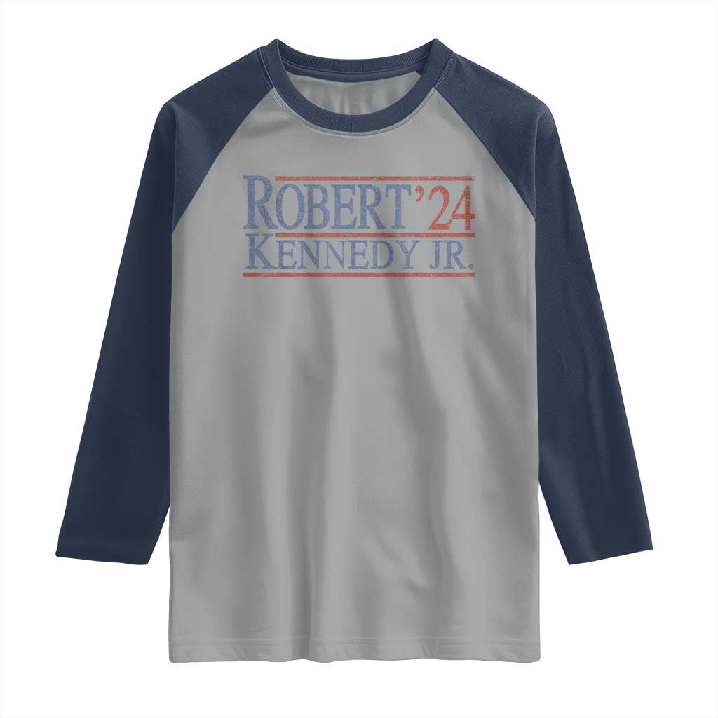 RFK Jr Kennedy 2024 Raglan Shirt Distressed Robert Kennedy Jr. 24 TS02 Sport Gray Navy Print Your Wear
