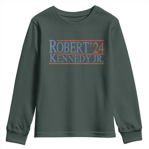 RFK Jr Kennedy 2024 Youth Sweatshirt Distressed Robert Kennedy Jr. 24 TS02 Dark Forest Green Print Your Wear